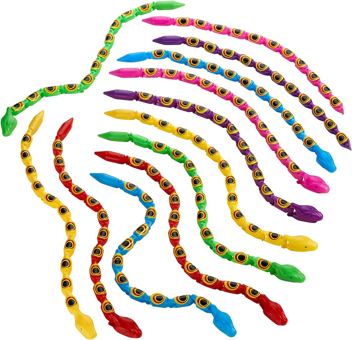 Kicko Wacky Wiggly Jointed Snakes, 15 Inches - Fun and Educational Plastic Toys for Kids - Teach and Improve Motor Skills - Perfect Fidget Party Favor for Boys & Girls - Pack of 12