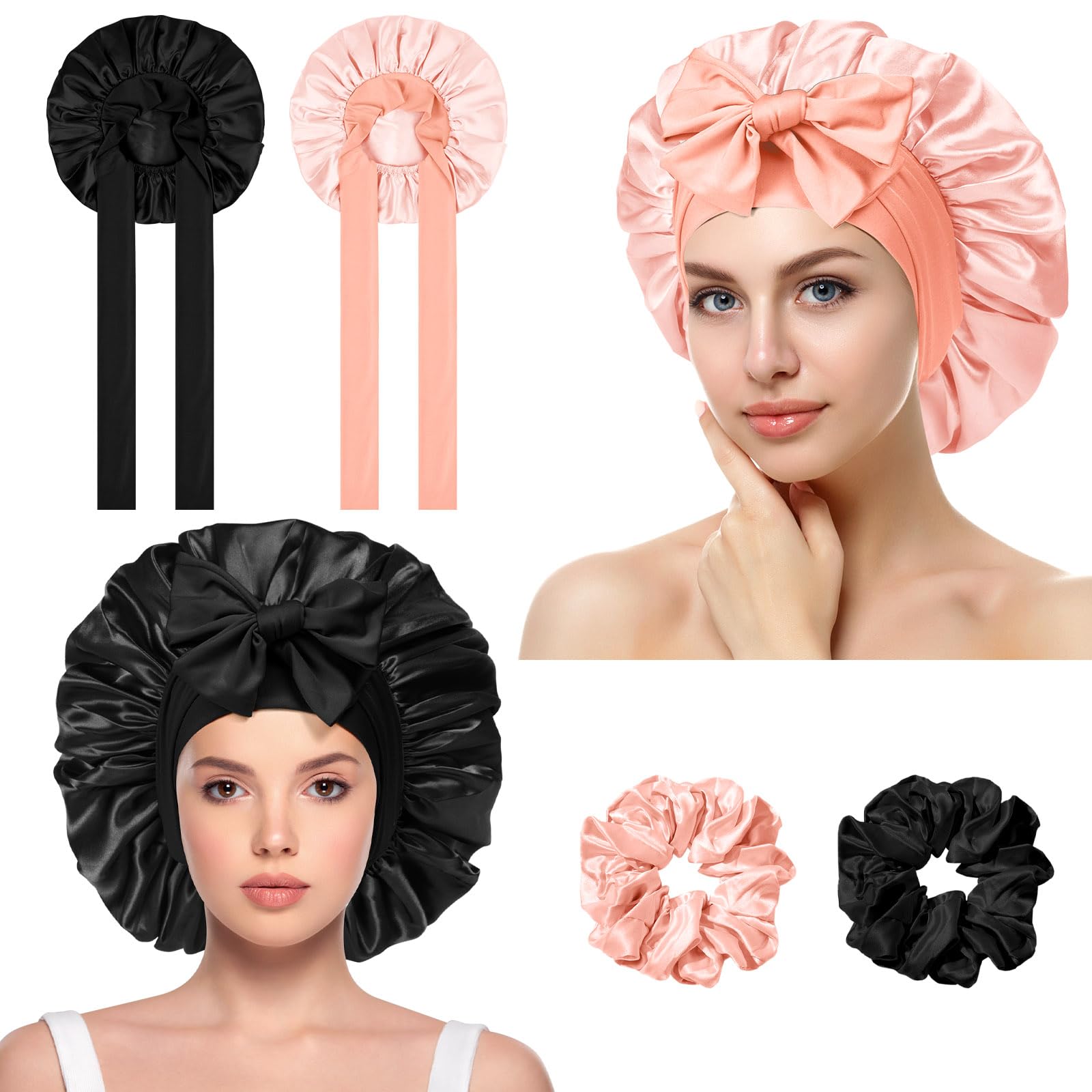 ACWOO Seidenhaube zum Schlafen, Doppelseitig Seidenhaube Zum Schlafen Schlafhaube Haare Schützen für die Nacht Bonnet mit elastischem Band, Satin Haarhaube für Damen