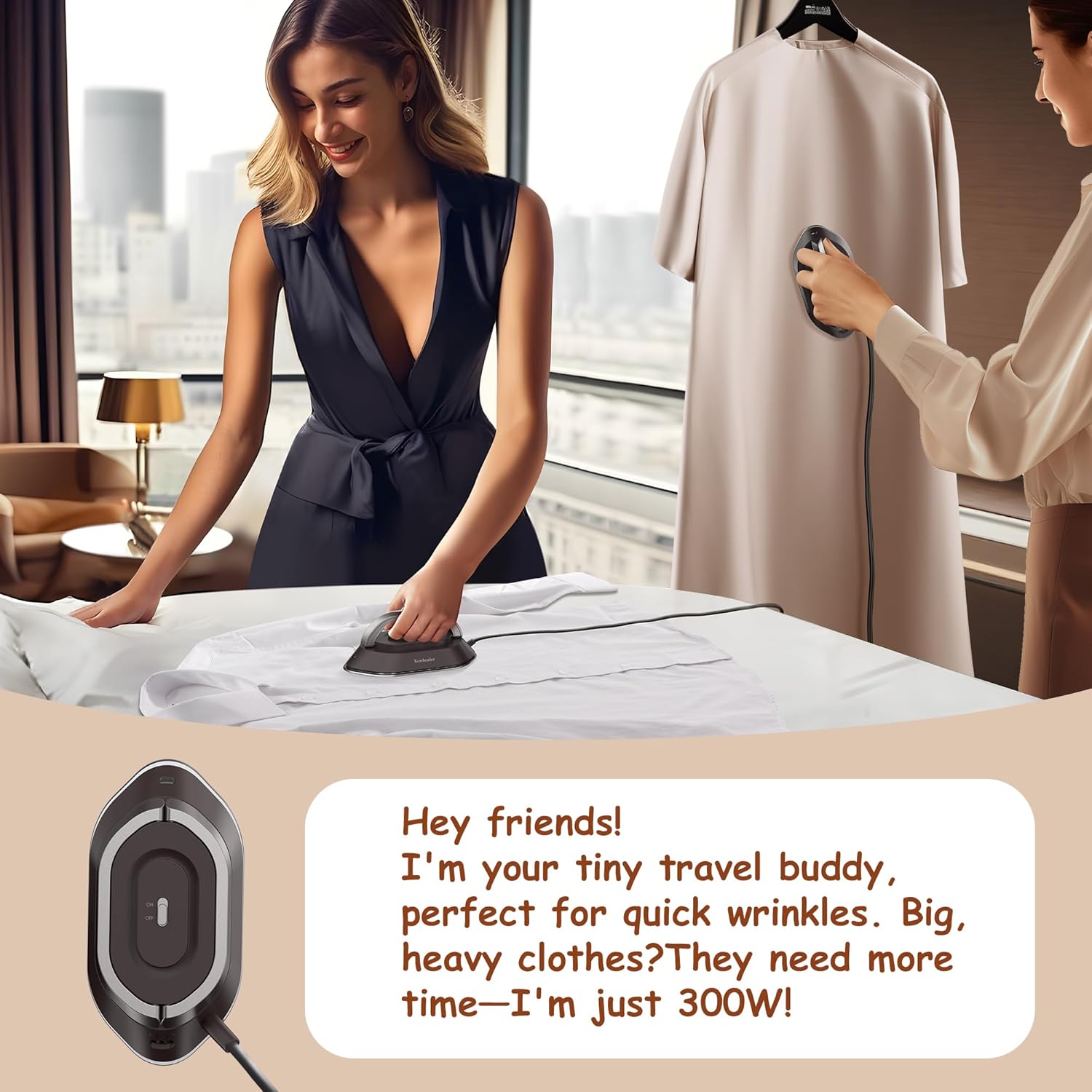 Newbealer 2In1 Pro Steam Station Iron Bundle with Dual Voltage Travel Iron for Clothes, Dual Companion for Home and Travel