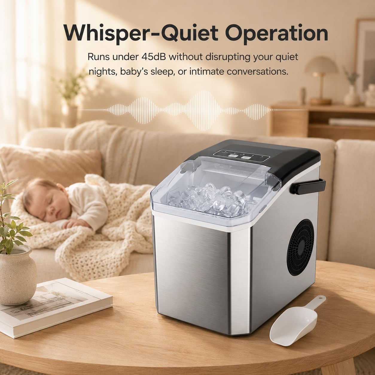 Máquina de Hielo de Bala Transparente, 9 Cubitos en 6-8 Min | Depósito 1,3L con hasta 63 cubitos, 2 tamaños ajustables y autolimpieza para hogar, oficina, camping y fiestas.
