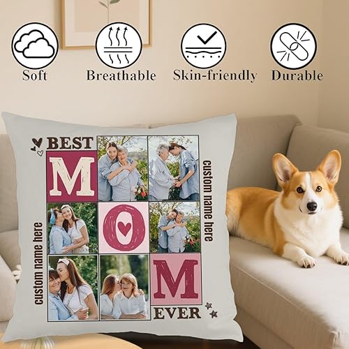 Miniatura 4 de Personalized Pillow Cover Combining 6 Images and Text for Mom, Cozy Throw Cushion Ideal as a Heartfelt Gift for Family Holidays Special Occasions or