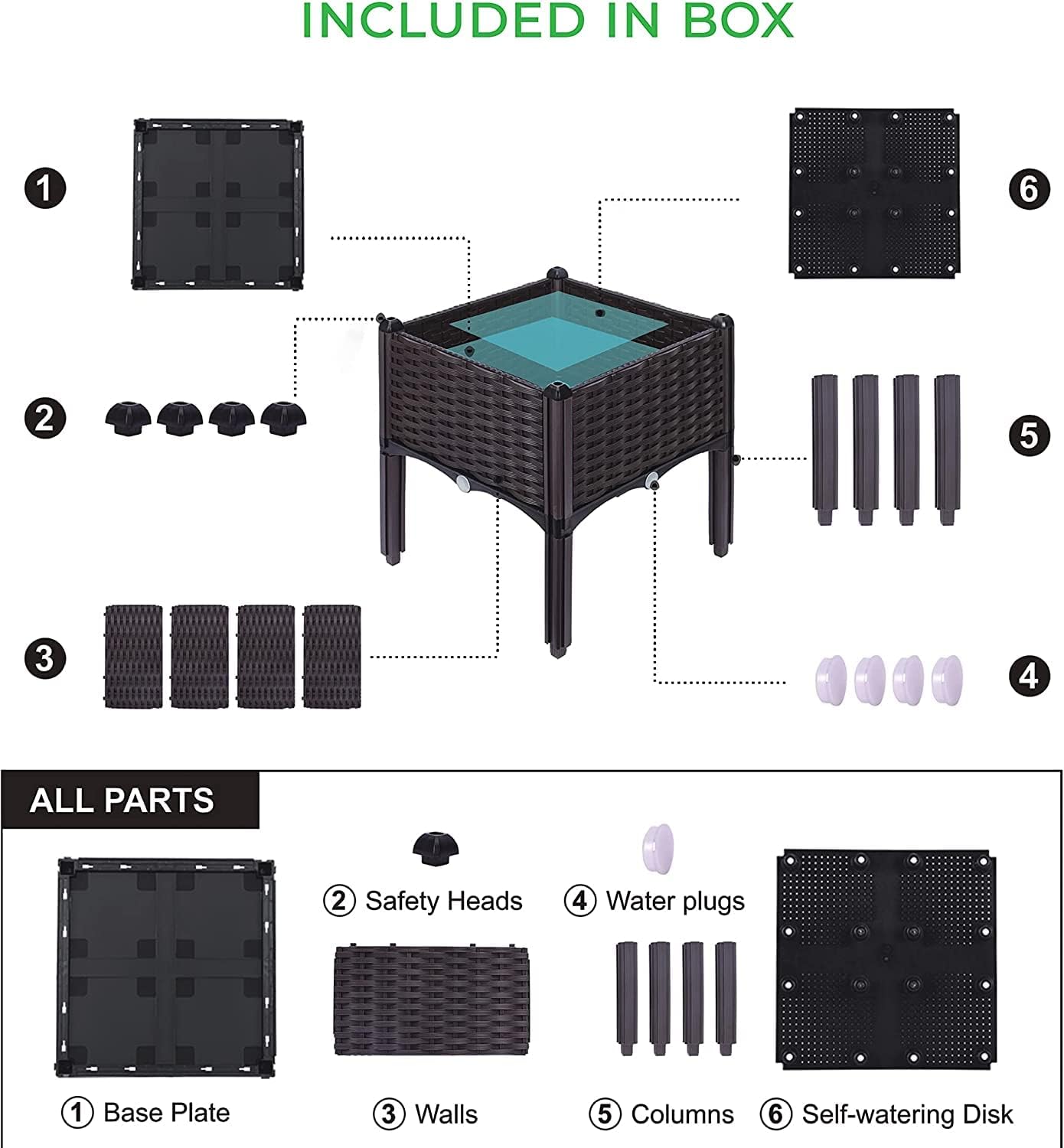 Raised Garden Planter, Resin, Elevated Flower Bed Box Kit for Vegetable, Flower, Herb Gardening | 16" X 18", Wicker Pattern, Brown