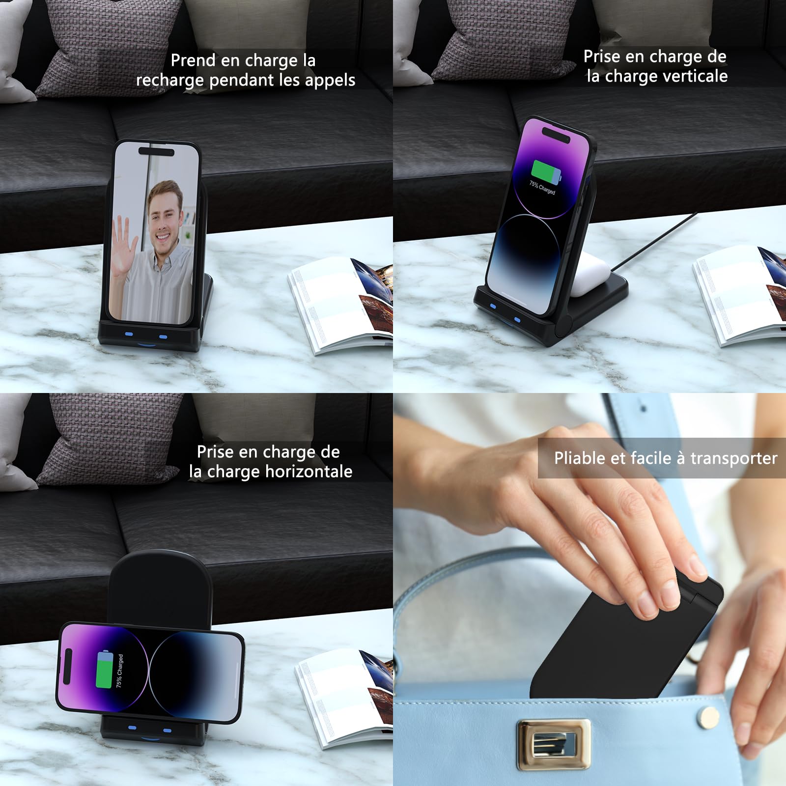 Caricatore senza fili Caricatore Wireless 15W Wireless per Phone Charger Holder WirelessTelefono per iPhone 15 14 13 12 11 Pro Max Samsung Galaxy Google Pixel