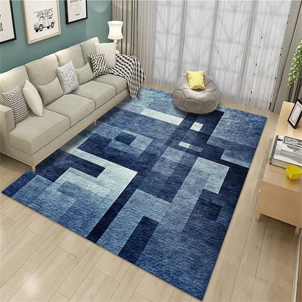 Tapis de chambre fille ado bleu géométrique et irrégulier en taille 120x170cm pour décoration