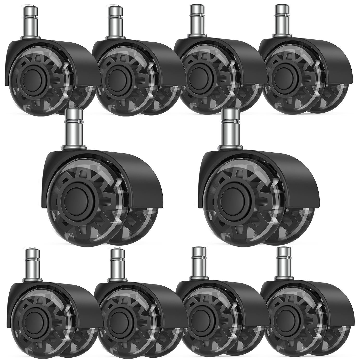 2" Replacement Wheels for Office Chair, Set of 10 Universal Size 11x22mm Roller Blade Wheels for Computer Gaming Chair, Carpet & Hardwood Floors, Quiet Heavy-Duty Smooth (Black)