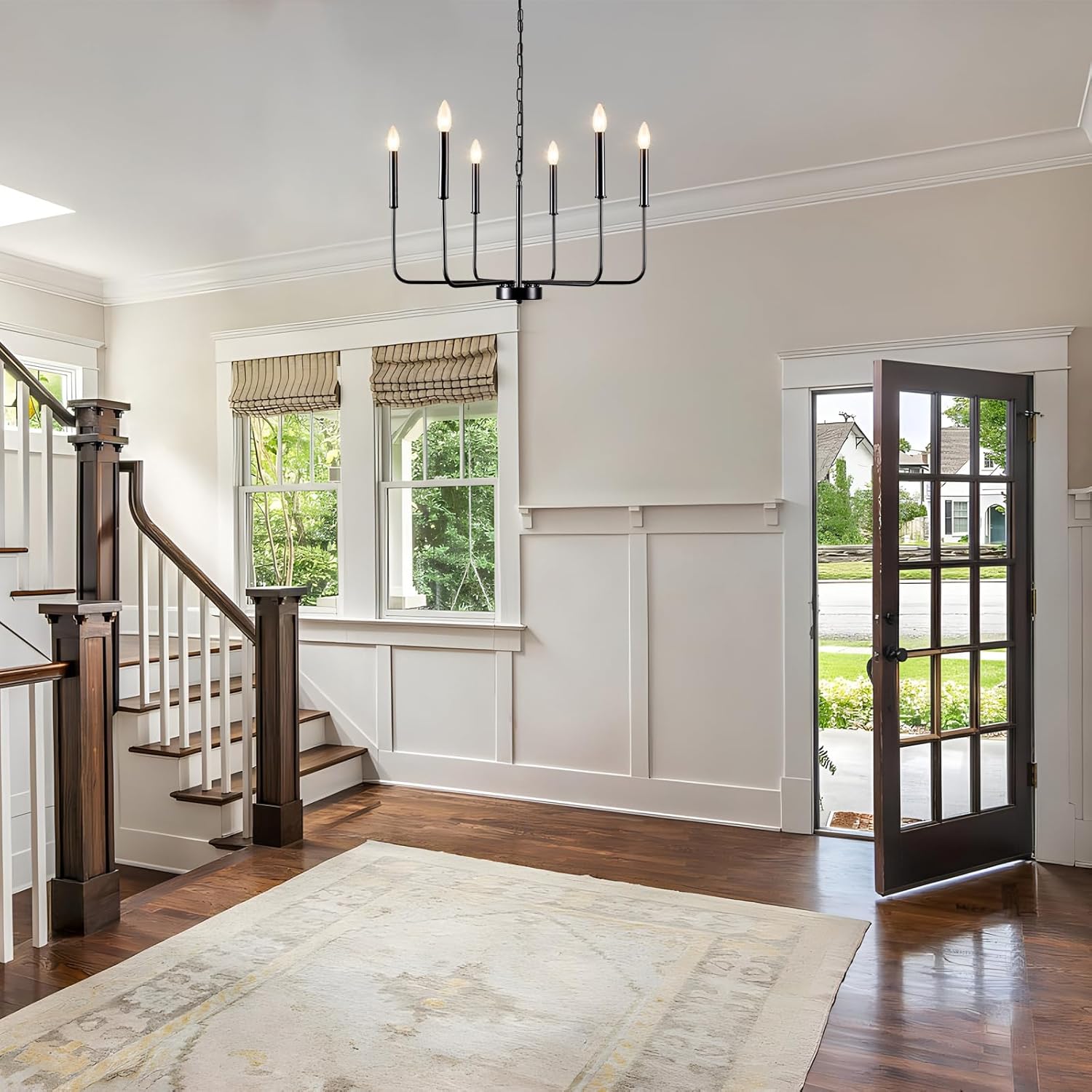 Plug in Chandelier Lighting with Long Cord Black 6 Light Modern Farmhouse Hanging Lights with Plug in Cord 17.06ft & Switch Candle Plug in Pendant Light Fixture for Dining Room Entryway Living Room