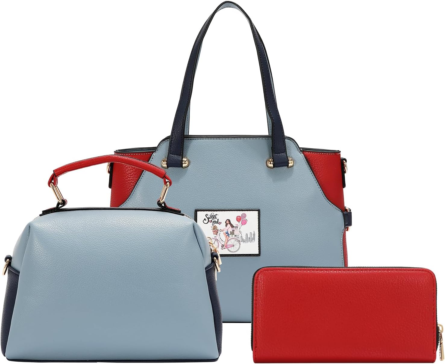 Nicole Lee NIKKY Sweet Girl 3 Piece Set, Satchel Crossbody Wallet, Pebbled Eco-Leather,(SWEET GIRL)