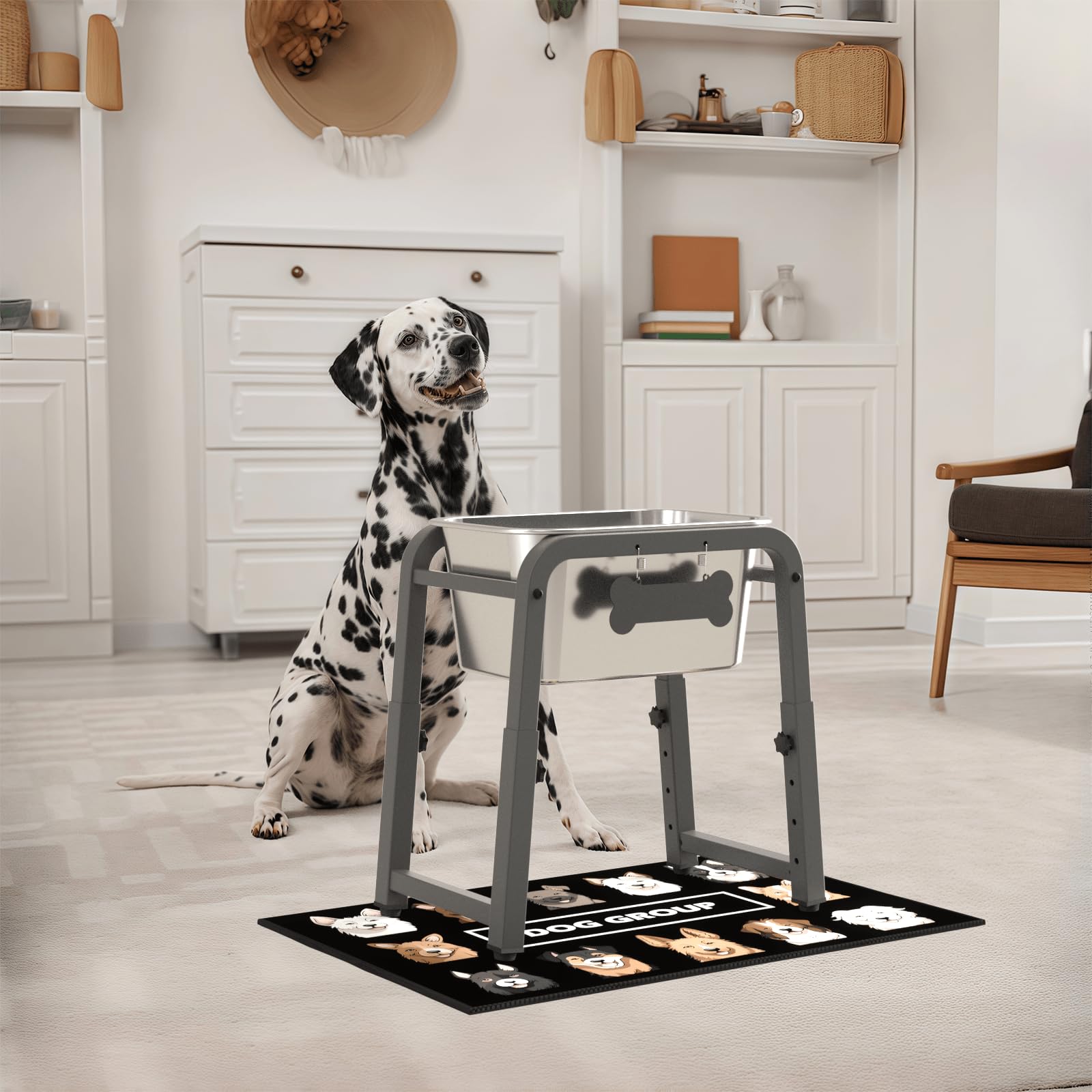 Cuenco elevado de agua para perros de 7 L, altura ajustable (13-17 pulgadas), cuenco elevado de acero inoxidable con alfombrilla a prueba de derrames y soporte de metal resistente, a prueba de puntas