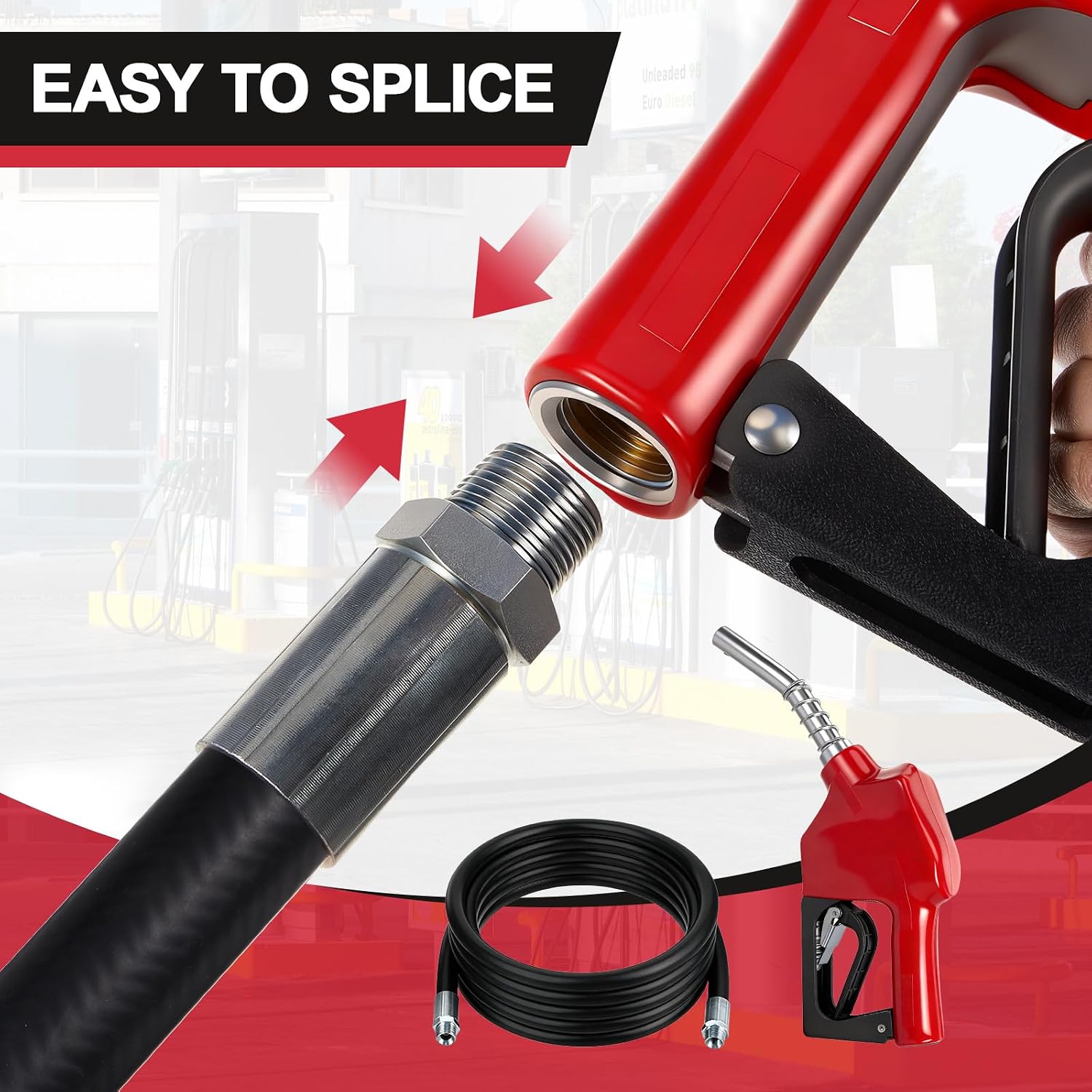 3/4'' x 20 ft Fuel Transfer Hose with Automatic Fuel Nozzle Auto Shut off Diesel Gas Pump Nozzle with 3-speed Trigger Lock & 3/4" Inlet & 13/16" Outlet Fluid Oil Pump Tank Tube