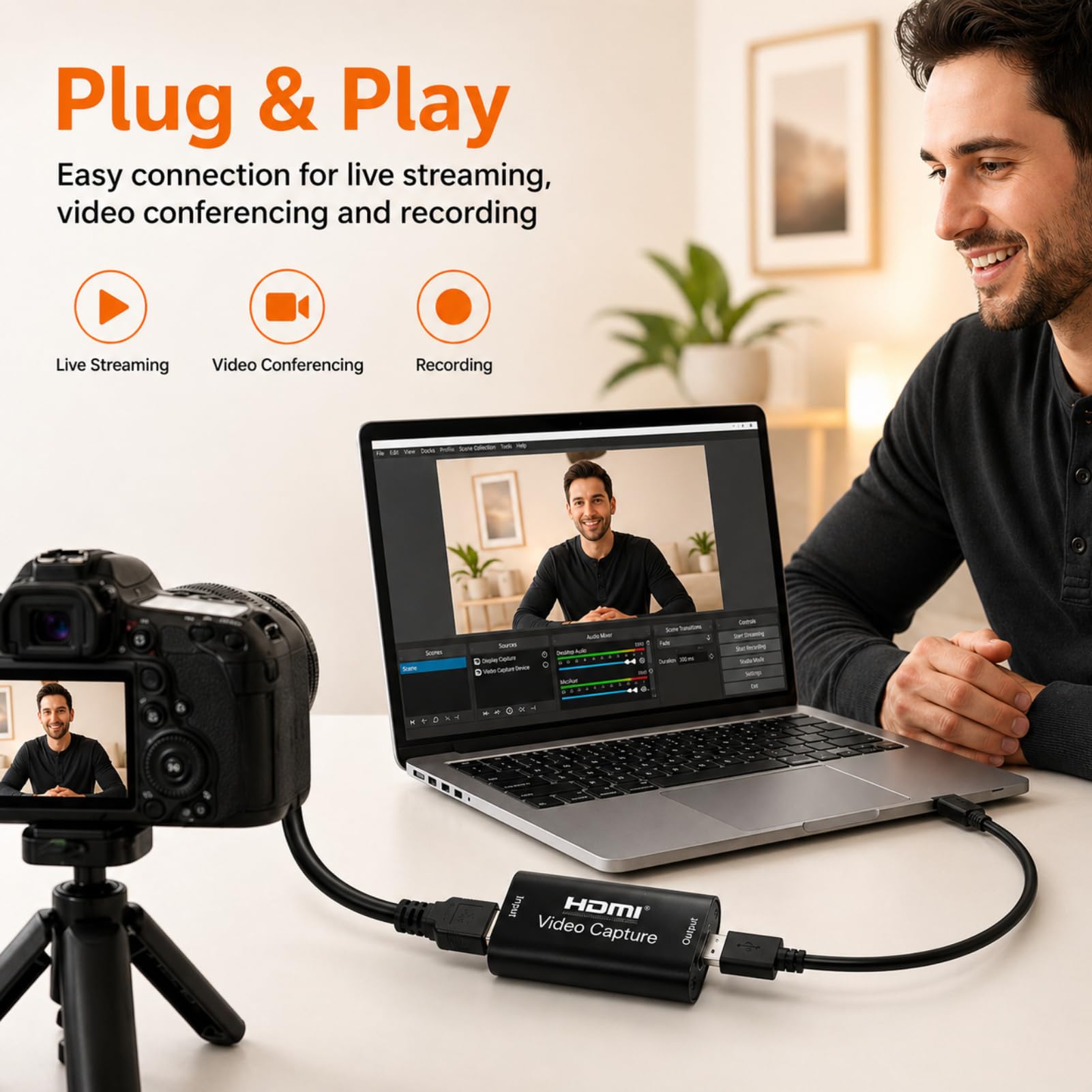 Adaptador HDMI para tarjeta de captura de audio y vídeo de alta definición, tarjeta hdmiUSB cautiva portátil 1080p, adaptador HDMI Tarjetas de captura de audio y vídeo para transmisión en directo