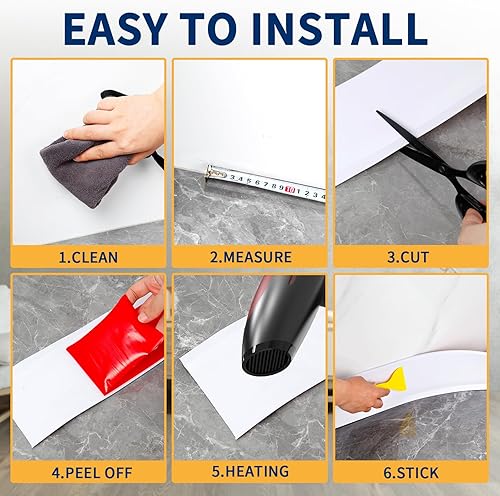 Miniatura 6 de Moldura flexible para zócalo de 4 pulgadas, base de pared de vinilo autoadhesivo para despegar y pegar, base de goma para zócalo de pared (20 pies,