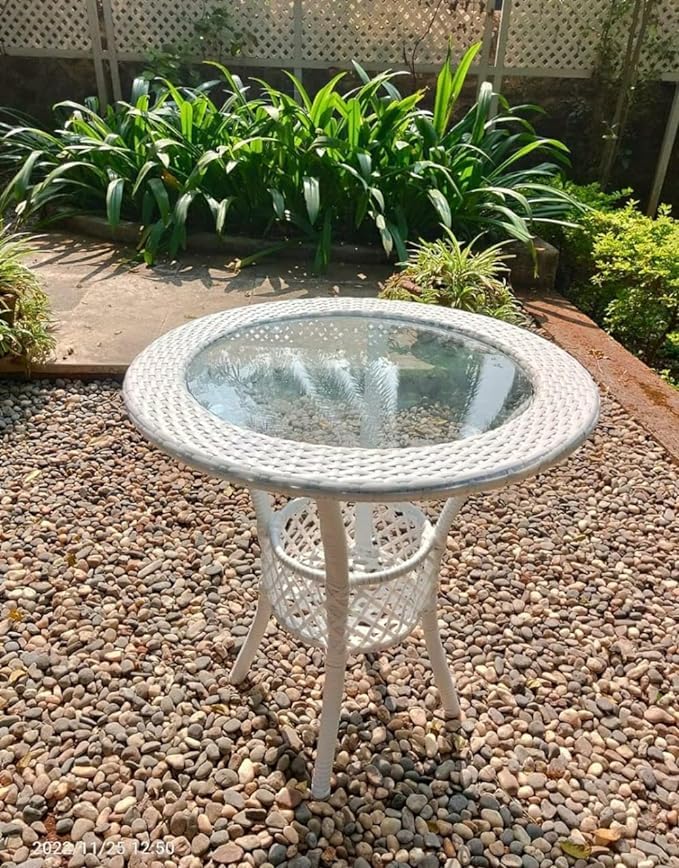 Image of India 4+1 Outdoor Indoor Patio Furniture Sets Rattan Chair Patio Set Conversation Bistro SetChairs Balcony Outdoor Garden Furniture Chair (White and Blue Cushion)