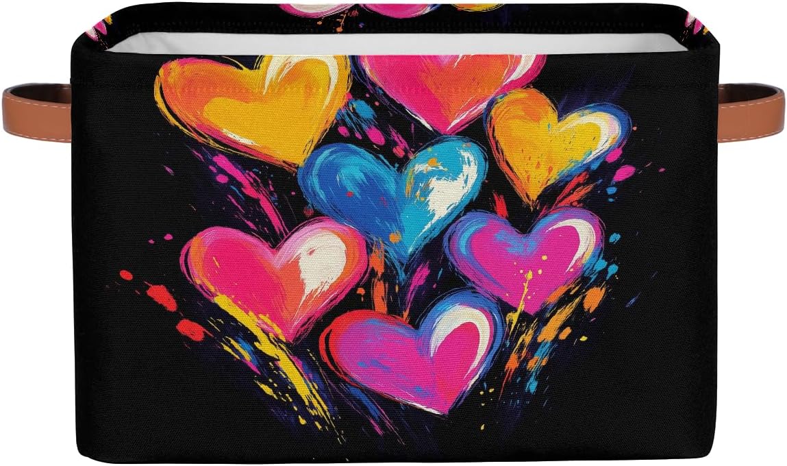 Colorful Love Heart Art Storage Baskets for Organizing, Fabric Collapsible Storage Bins Box Decorative Toy Organizer Baskets for Closet Shelves Gift Basket 1 Pc