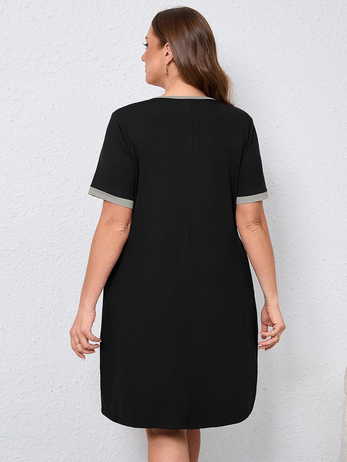 AusLook Plus Size Women's Nightgown Short Sleeve Sleep Dress Sleepwear Sleepshirts Pleated Scoopneck Nightshirt 1X-5X - Image 2