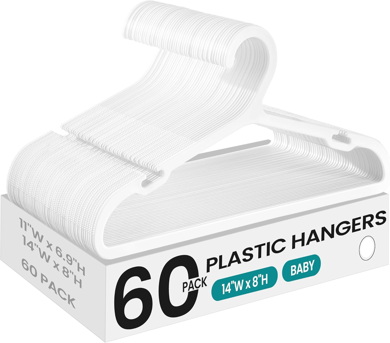 SONGMICS Kids Hangers 100 Pack, Plastic Baby Hangers for Closet, 14 x 7 Inches, for Children Aged 7-12 Years, Space-Saving, Non-Slip, Cloud White UCRP190W01