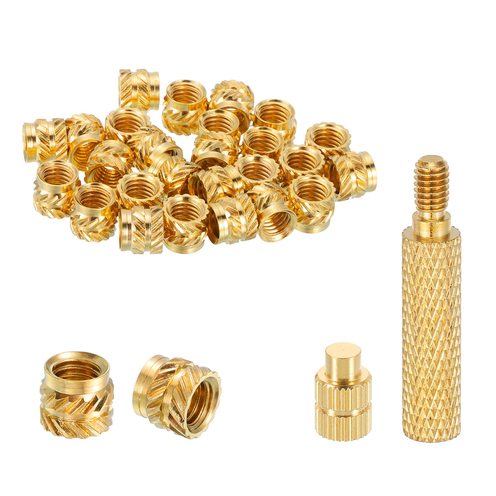 sourcing map 20 Pcs Threaded Inserts with Soldering Iron Tip Press Tool, M6 x 6mm H x 8mm OD Brass Metric Knurled Nuts Heat Set Inserts Embedment Nut for 3D Printing Plastic Parts โ image 1
