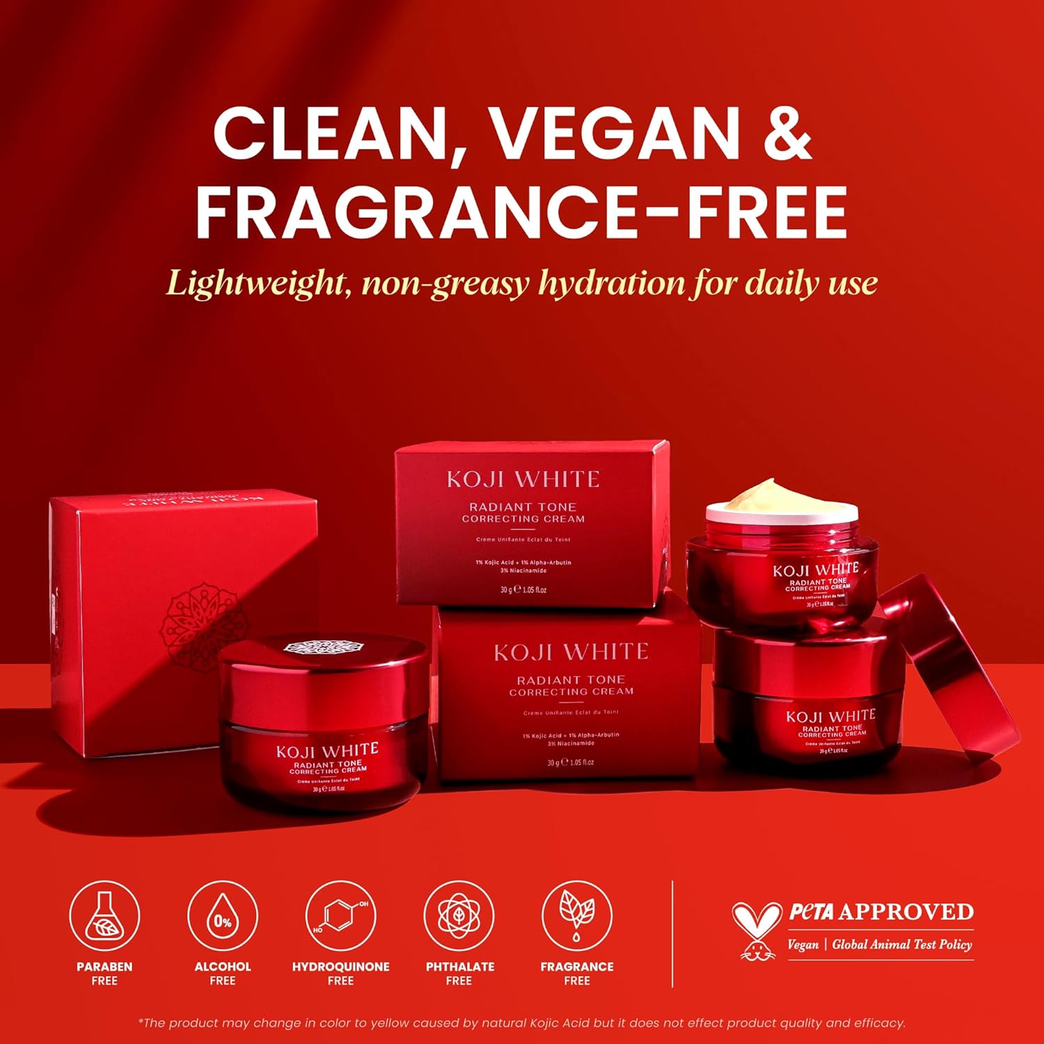 Koji White 1% Kojic Acid Cream | Face Moisturizer Radiant Tone Correcting Cream with 1% Alpha-Arbutin, 3% Niacinamide & Hyaluronic Acid for All Skin Types, Unscented, Vegan Skincare, 1.05 FL Oz - Image 7