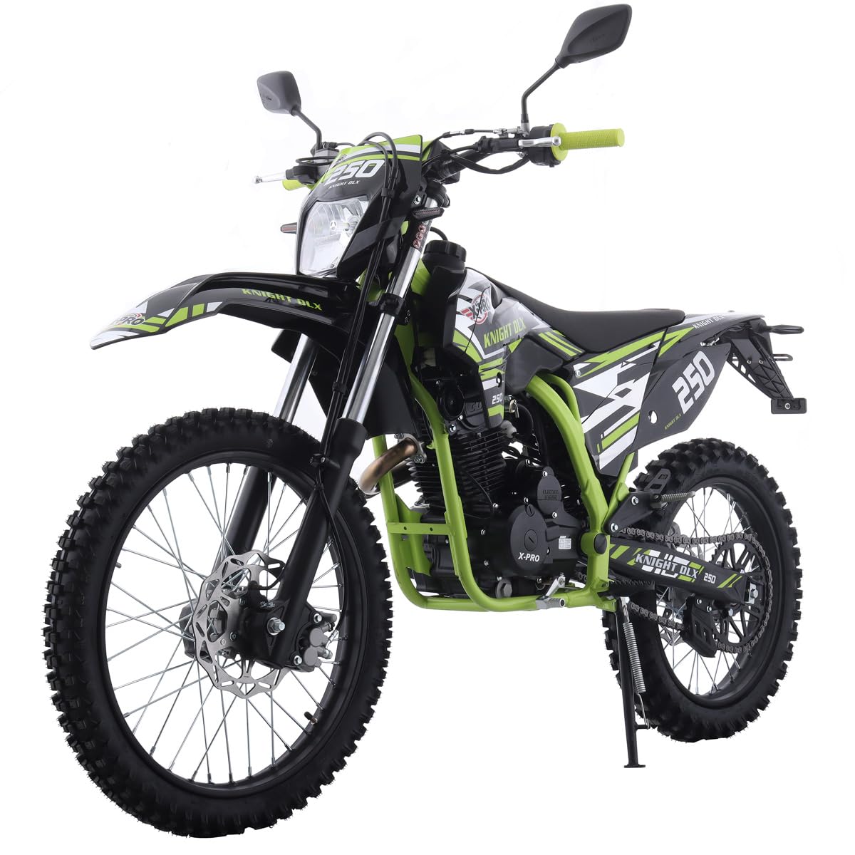 X-PROKnight DLX 250 Dirt Bike Zongshen Brand Engine with All Lights and 5-Speed Manual Transmission, Electric/Kick Start! Big 21"/18" Wheels! (Green)