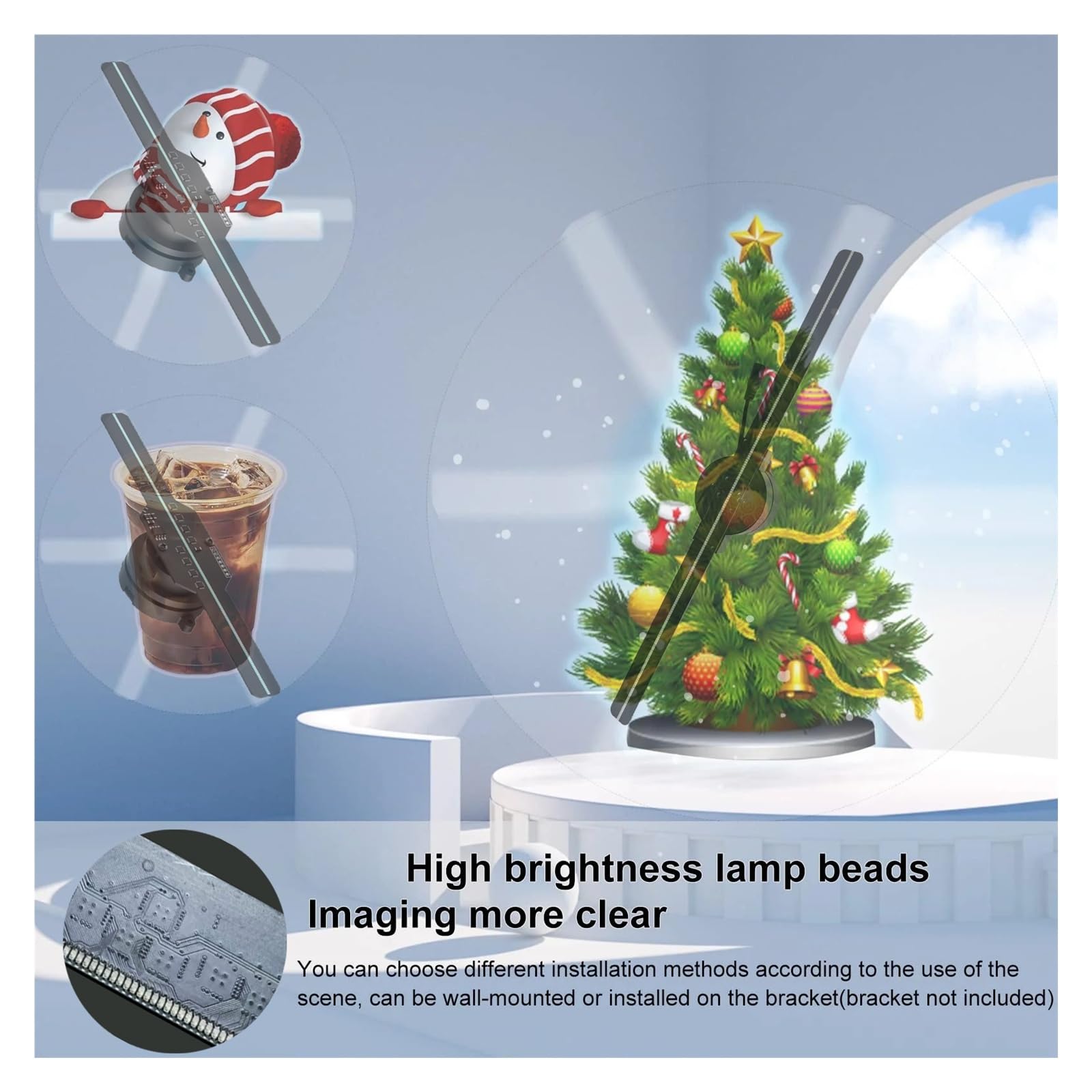 Ventilatore con ologramma 3D, Ologramma 3D Ventilador Fan Display pubblicitario Luces Led Light Sign Lettore olografico(D-65Ucm 1280LED)