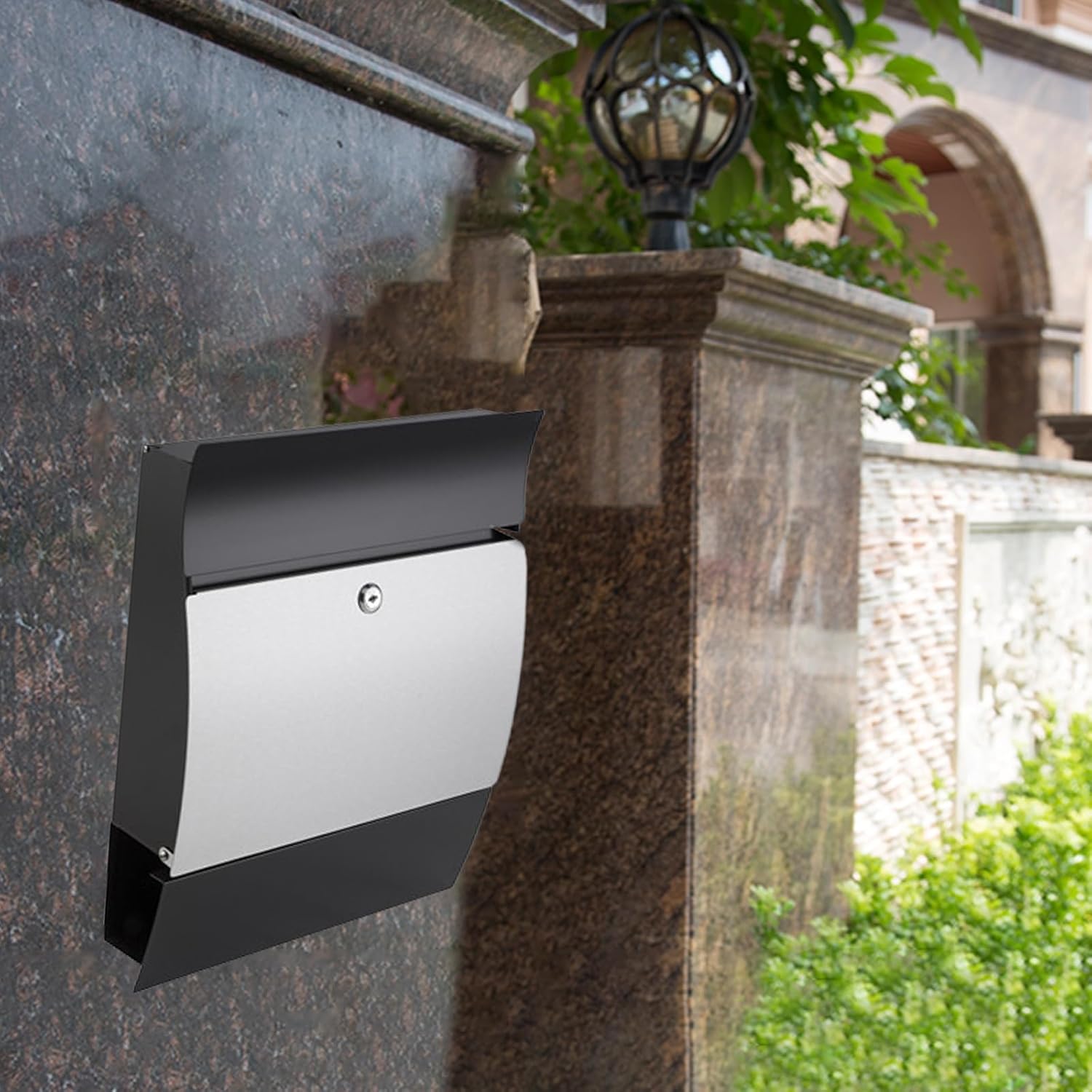 Mailbox, Mailboxes for Outside, Security Mailbox with Lock Key, Locking Wall Mount Mailbox, Large Capacity Metal Cover Postbox for Outdoor