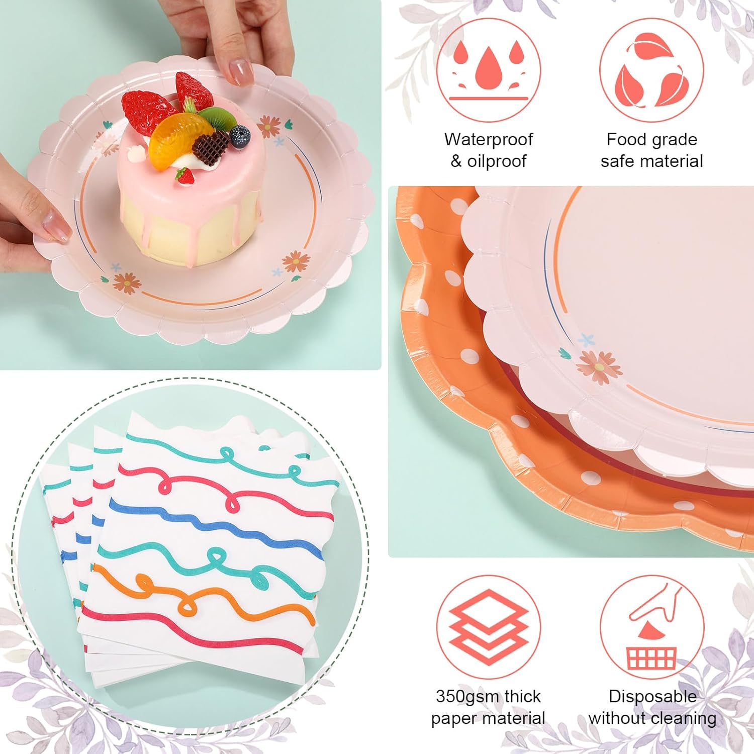 144 Pcs 48 Guests Italian Summer Plates and Napkins Party Supplies Italian Summer Paper Plates Napkins Last Toast Coast Disposable Tableware for Bachelorette Party Baby Bridal Shower - Image 4