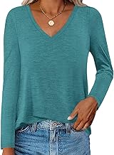 Ovanviso Womens V Neck Long Sleeve T Shirts Casual Curved Hem Tunic Tops Basic Loose Fit Tees 2026