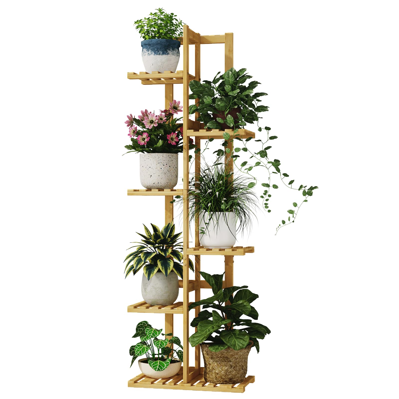 Bamworld Support pour plantes d'intérieur à 6 niveaux en bambou pour plusieurs plantes, petit support de fleurs à étages pour fenêtre, jardin, balcon, décoration d'intérieur, salon, chambre à coucher