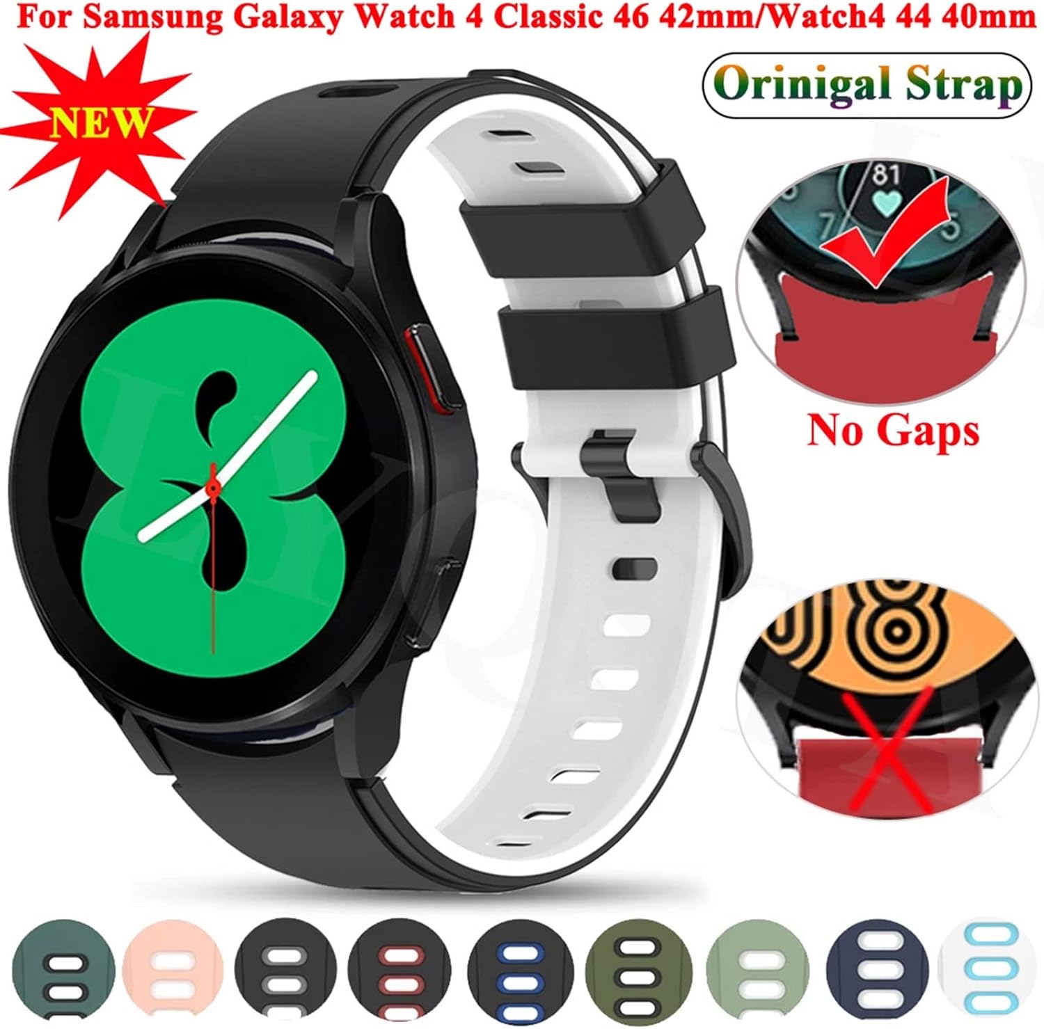 Wscebck 20mm No Gaps Official Smart Watch Band for Samsung Galaxy Watch 4 Classic 46 42mm/Watch4 44 40mm Silicone Bracelet Straps (Color : Color K, Size : Classic 42mm)