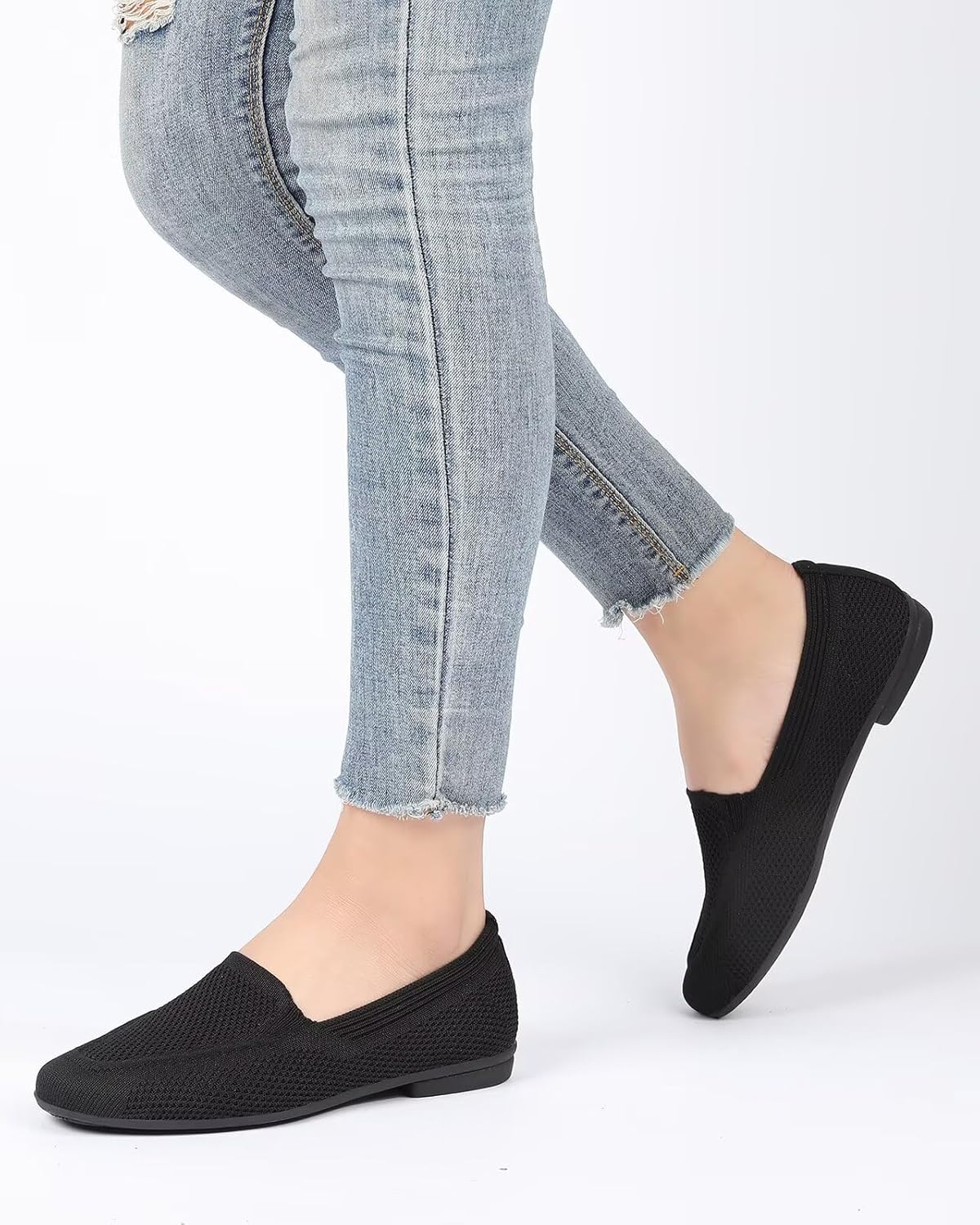 Women's Square Toe Slip-on Loafers Flats Dressy Casual Walking Penny Shoes Breathable Comfortable Knit Shoes - Image 6