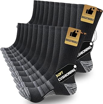 JOYNEE 5/10 Pairs Mens Lightweight Athletic Crew Cushioned Breathable Work High Calf Long Boot Socks