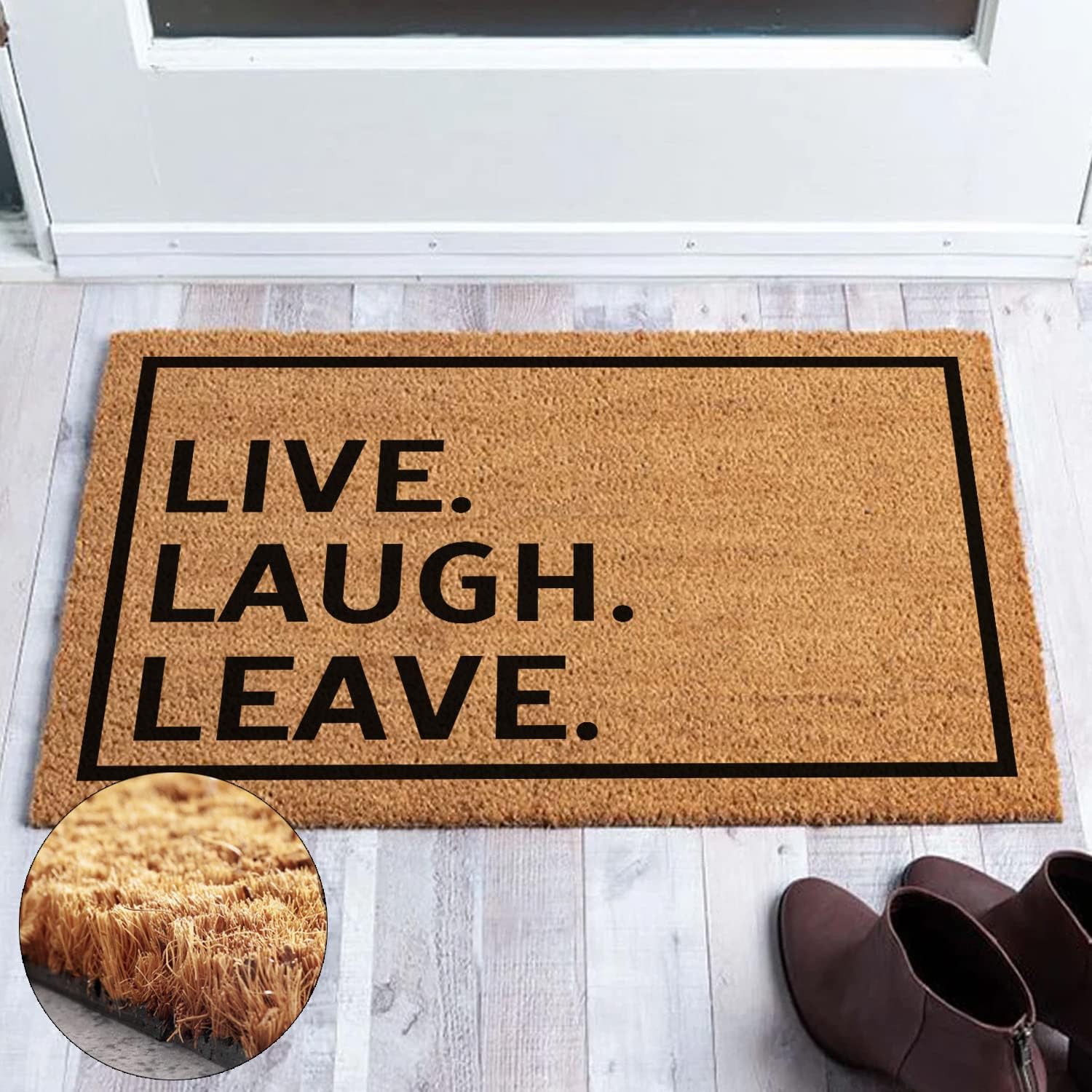 Funny Coir Doormat - Live Laugh Leave Welcome Front Porch Decor - Non Slip Rubber Outdoor Coconut Coir Doormat - 23.6 x 15.7 inch