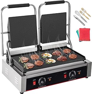 Happybuy Commercial Sandwich Panini Press Grill, 2X1800W Double Flat Plates Electric Stainless Steel Sandwich Maker, Tempe...