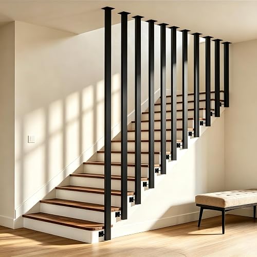 Black Modern Stair Railing, 1.97–19.69 ft Spliceable Stair Railing Indoor,