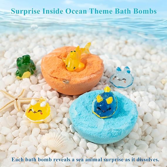Ocean Toy Bath Salt Ball Sleeve Box Bath Bombs, 12-Pack Bath Bombs with Surprise Spring Inside, Upgrade Easter Gifts Bubble Easter Basket Stuffers Fillers (Land Animal)
