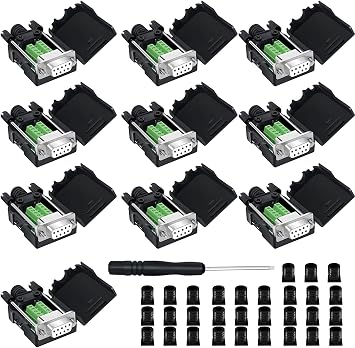 DB9 Breakout Connector to Wiring Terminal RS232 D-SUB Male Serial Adapters Port Breakout Board Solder-Free Module with case10 PCS Female Adapter White