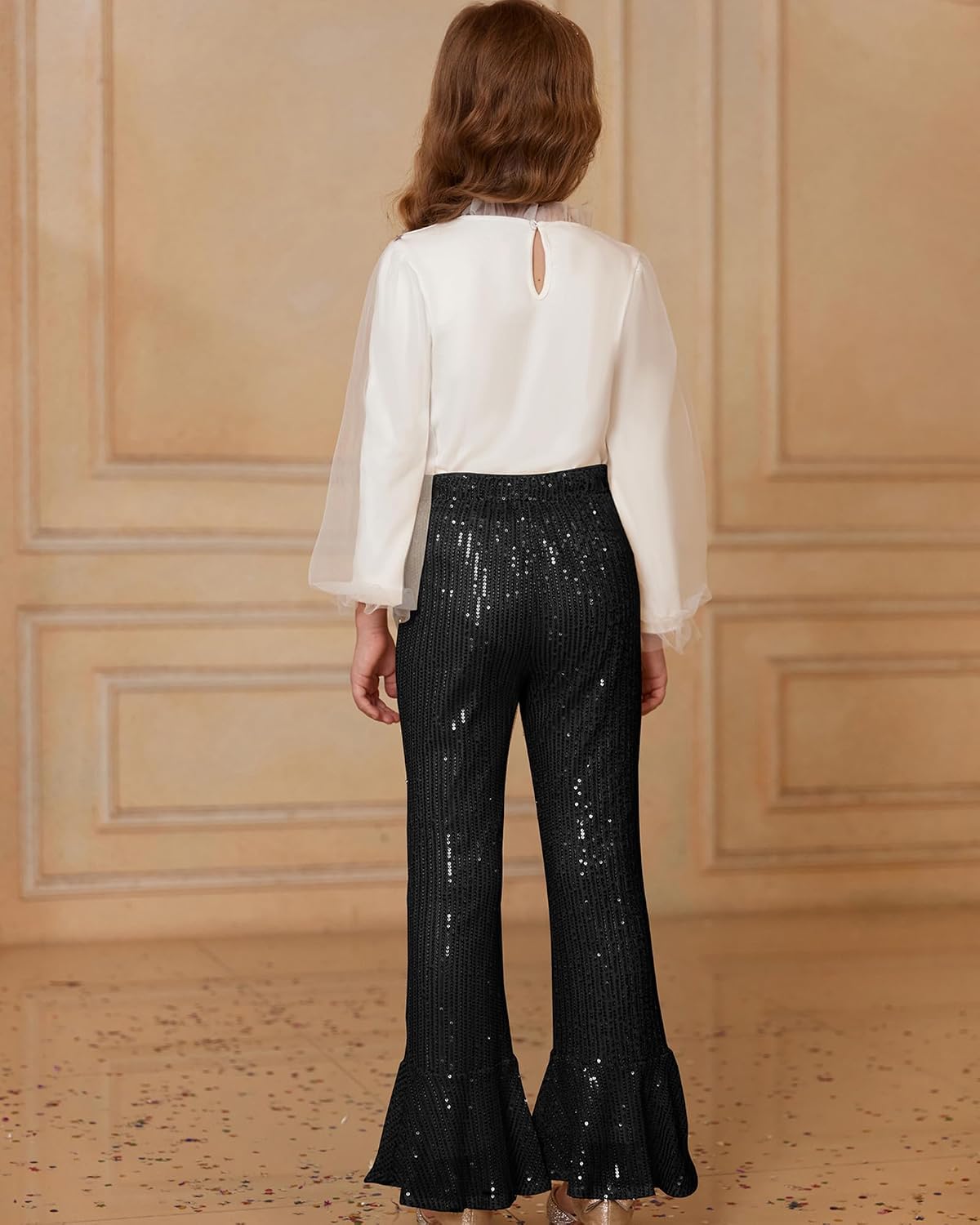 GRACE KARIN Girls Sequin Pants Sparke Trouser Glitter Dance Bell Bottoms 5-14