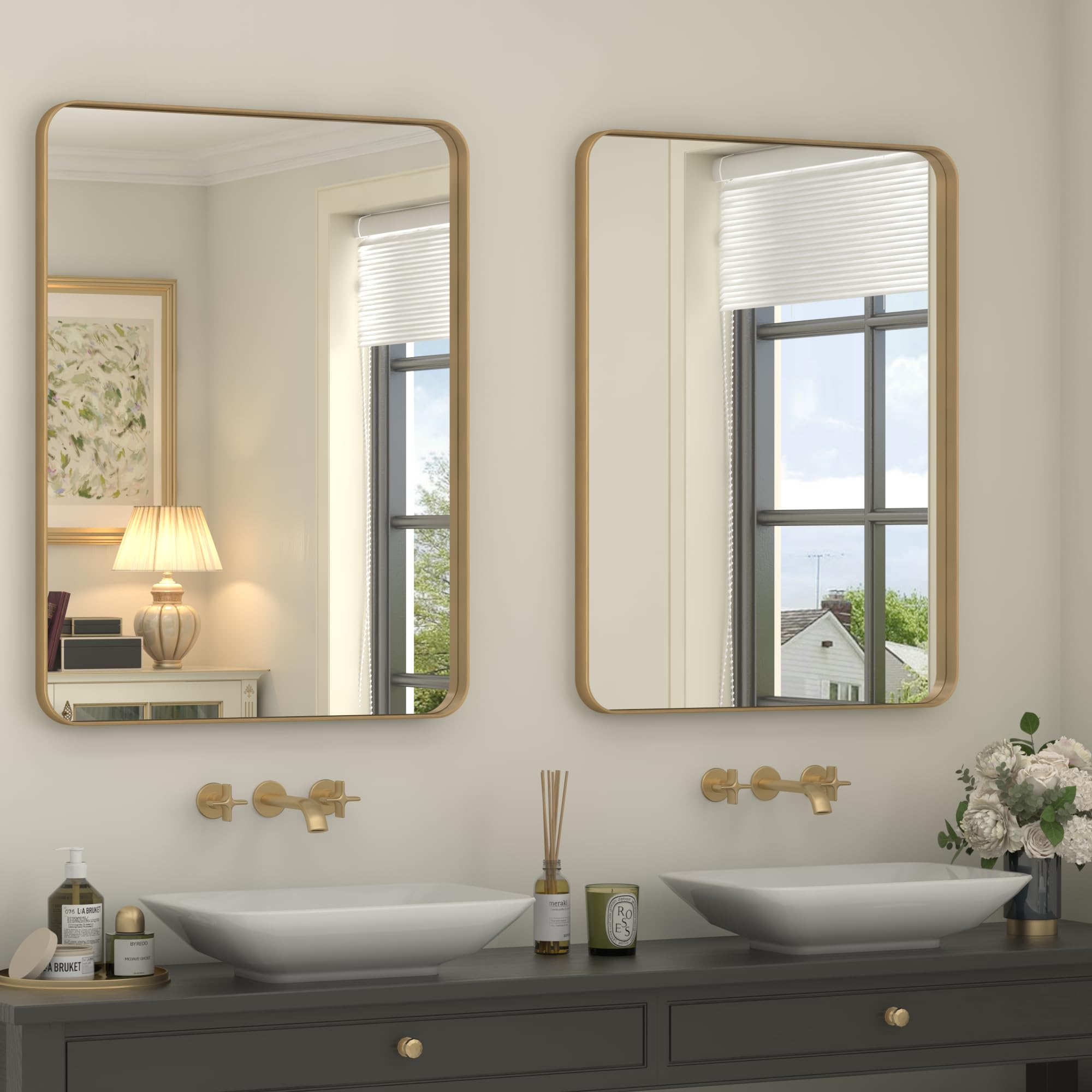 Photo 1 of CHARMOR 60x36 Inch Brushed Gold Bathroom Mirror for Wall