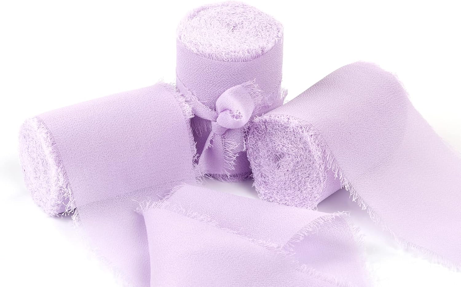Joycrosso 3 Rolls Handmade Fringe Chiffon Ribbon Frayed Edges Lt. Orchid Ribbon 60mmX4.5Meter
