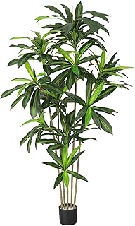 Artifical Dracaena Tree, 7FT Tall Faux Olive Tree for Indoor and Outdoor, Artificial Plants with Basic Planter, Lifelike Fruits and Realistic Wood Trunk for Home Office Decor