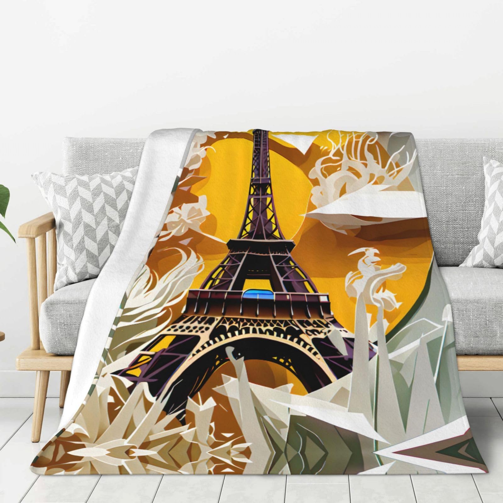 Couverture Paris Tour Eiffel grande taille en maille douce et épaisse pour lit et canapé