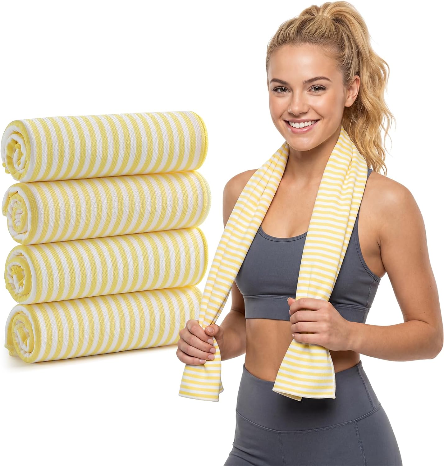 RDEKISS 4 Pack Cooling Towels for Hot Weather (40"x12"), Ice Cool Neck Towel, Soft Breathable Microfiber for Gym, Sport, Running, Yoga, Workout - Yellow