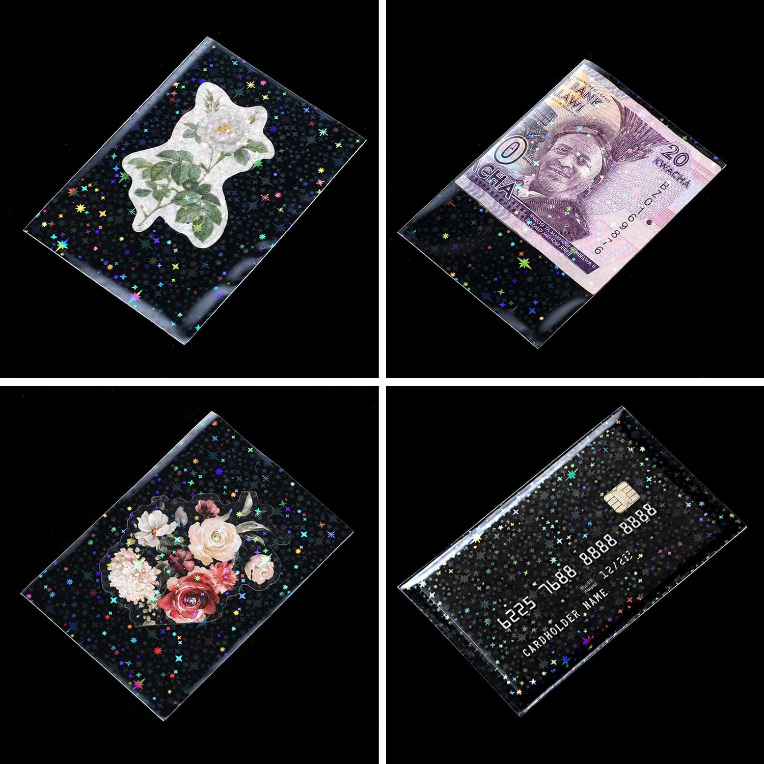200 Pcs Laser Flashing Holographic Photo Card Sleeves Love Heart-Shape Transparent Waterproof Trading Card Protective Cover for Photo Card (Shattered Stars) image 4