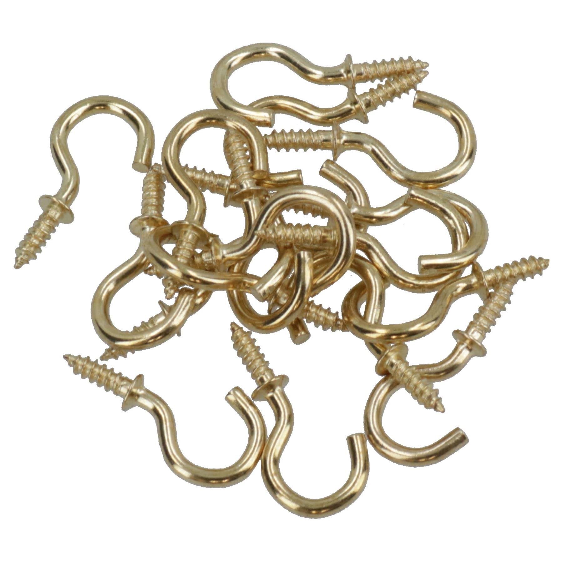 B&Q -  Shouldered Screw Hooks Fasteners Hanger Brass Plated 8mm Dia 16mm Length 17Pc