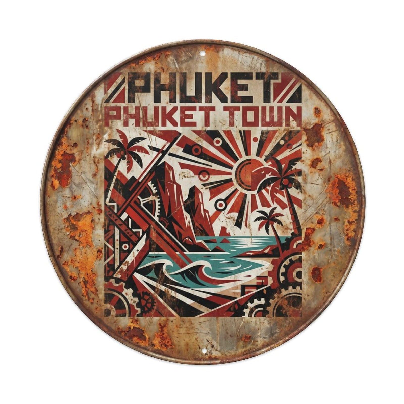 Phuket Town Tropical Island Geometric Travel Metal Tin Sign