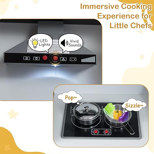 Miniatura 5 de HONEY JOY Juego de cocina esquinera para niños, cocina de madera definitiva para niños pequeños, lavadora, máquina de hielo, fregadero, microondas,