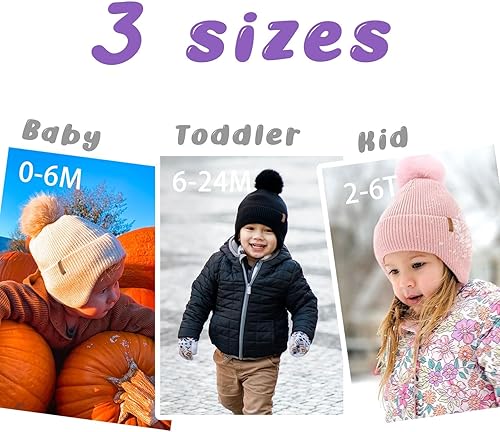 Miniatura 7 de Gorro de invierno para bebé, cálido forro polar, gorro de punto para niños con orejera, gorro de punto con pompón para recién nacidos, para niñas y