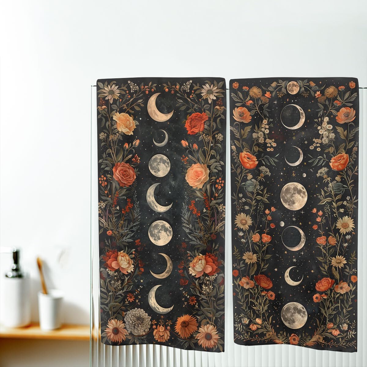 Moon Phases Boho Kitchen Dish Towels Floral Botanic Gothic Bohemian Flower Soft Absorbent Watercolor Hand Towels Tea Towels for Kitchen Home Decor Housewarming Gifts for Home Women 16"x24" - Image 5