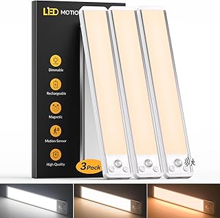 LED Schrankbeleuchtung mit Bewegungsmelder 25CM | 3-Farben Unterschrank Beleuchtung Küche Akku | Dimmbar & USB-C Wiederaufladbar | Magnetische Unterbauleuchte für Küche, Regal, Treppe (3 Stück)