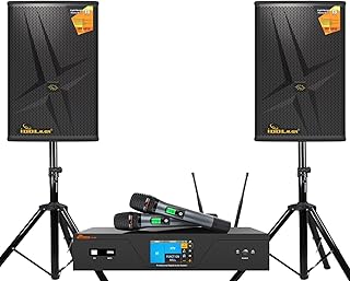 8000W Thunder Professional Home Karaoke System with Super Bass Loudspeakers, Bluetooth Digital Mixing Amplifier, and Dual Wireless Microphones Built-in