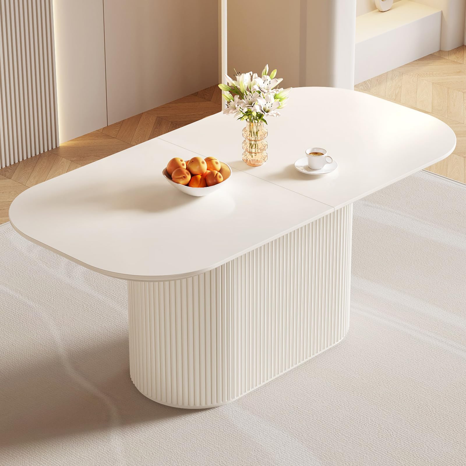 Guyii 70" Oval Dining Table for 6 Modern Dining Table Cream White Kichen Table 6 Seater Dining Room Table Console Table for Dining Room Kichen Room Breakfast Nook